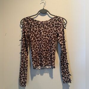 Leopard mesh top with bow cut outs